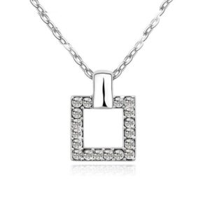 Trendy 18k White-Gold plated Square Pendant & Necklace