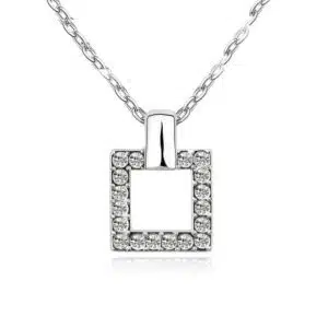 Trendy 18k White-Gold plated Square Pendant & Necklace
