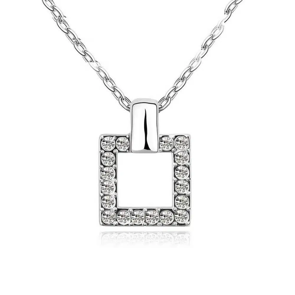 Trendy 18k White-Gold plated Square Pendant & Necklace