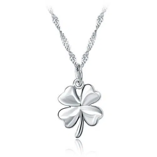 Charming 18k White-Gold Plated Four Leaf Clover Necklace