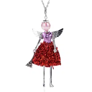 Long Chain Angel Wings Doll Necklace with Eiffel Tower