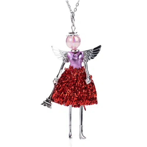 Long Chain Angel Wings Doll Necklace with Eiffel Tower