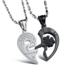 I Love You 2pcs Necklace Heart Pendant Lock Key Set for Couples