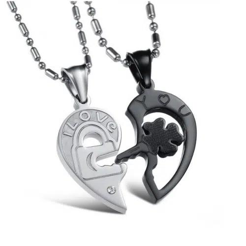 I Love You 2pcs Necklace Heart Pendant Lock Key Set for Couples