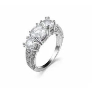 Women's 18k White-Gold Plated Tri Engagement Ring