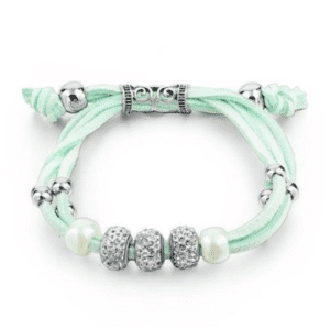 Artificial Leather Strap Beaded Bracelet with Cubic Zirconia