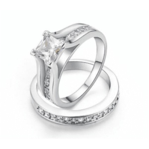 18k White-Gold Plated 2 piece Engagement Ring Set