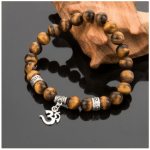 Om Spiritual Charm Bracelet - Tiger Eye Natural Stones