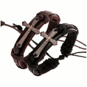 Braided Leather Bracelet Cross Charm Unisex