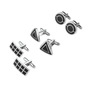 Men's Silver-Black Cufflinks Stainless Steel