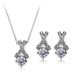 Elegant Women's Necklace and Earrings with White Austrian Crystals