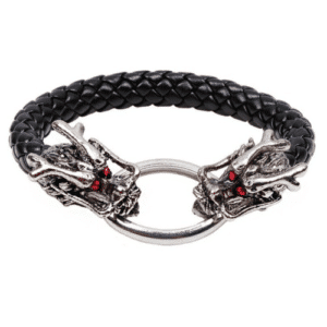 Red Eye Double Dragon Faux Leather Woven Bracelet