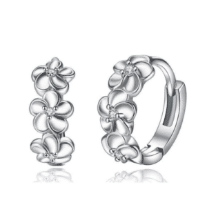 18K White-Gold Plated Flower Hoop Earrings