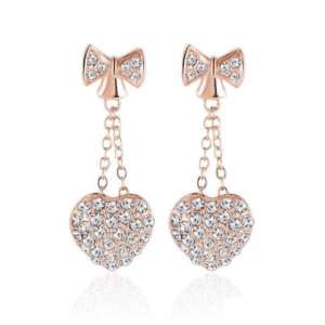 Women's Heart & Bow Earrings 18K Rose Gold Plate
