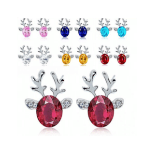 White Gold Plated Reindeer Christmas Crystal Stud Earrings