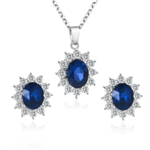 Ladies 18K White-Gold Plated Imitation Sapphire Set