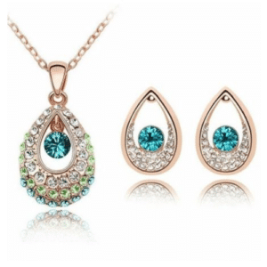 Elegant Rhinestone Teardrop Earrings & Pendant Necklace Set