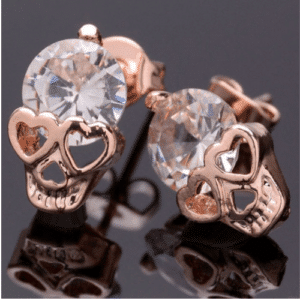 14K Rose-Gold Plated Skull Stud Earrings